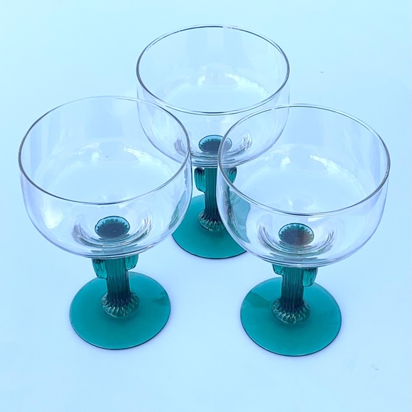 Libbey Dining Vintage Libbey Green Cactus Stem Margarita Glasses